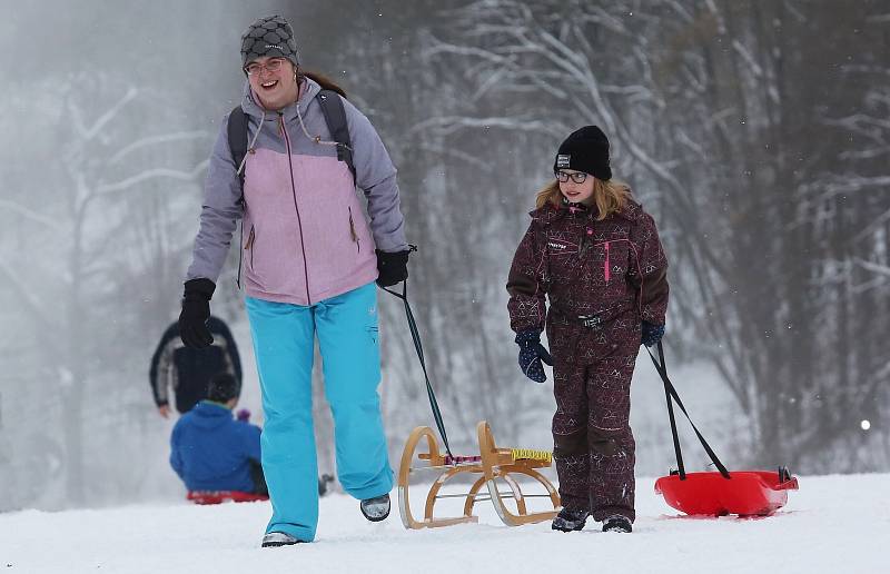 Sáňky, boby i snowboardy. Lyžařský areál u Tašova praskal ve švech