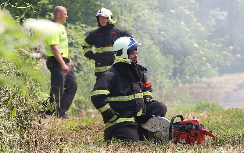 Šest hasičských jednotek vyjelo k požáru ocelové kůlny plné sena v Tetčiněvsi poblíž Úštěku.
