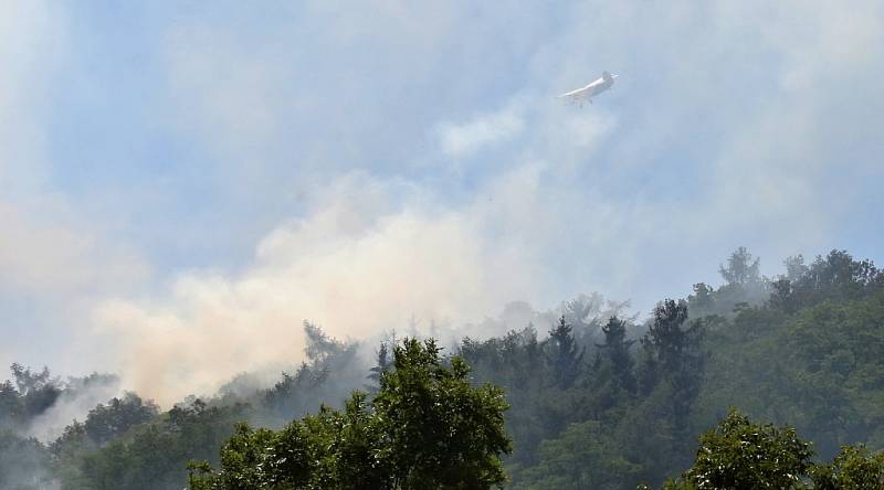 Hasiči bojují s řadou požárů v Labském kaňonu mezi Lovosicemi a Ústím nad Labem. Středa 4. července