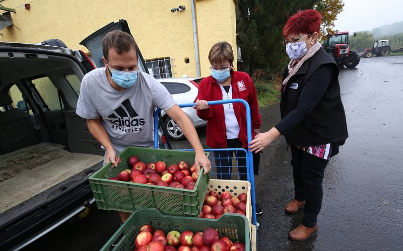 Zemědělci z Klapého věnovali jablka potřebným. V pátek si pro darovaná jablíčka přijeli z litoměřické charity