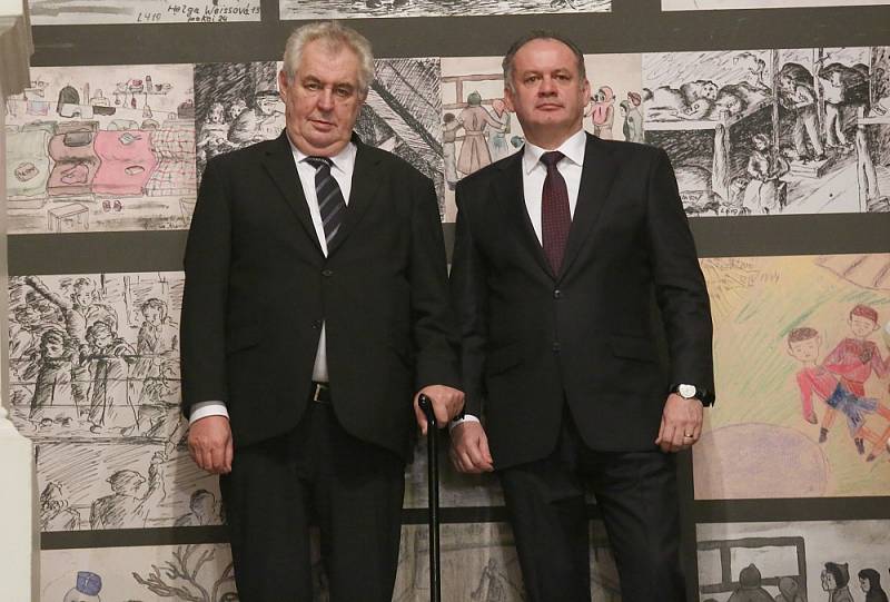 Miloš Zeman a Andrej Kiska v terezínském Muzeu ghetta v lednu 2015