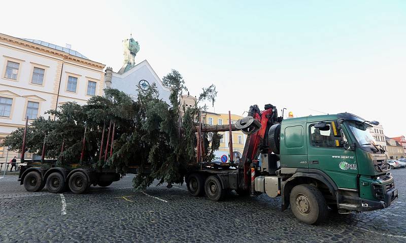 Na Mírové náměstí byl přivezen vánoční strom.