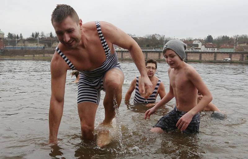 V Roudnici se otužilci na Štědrý den vykoupali v Labi.