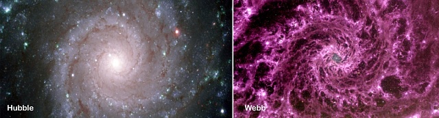 Pohled na galaxii z Hubbleova a Webbova teleskopu
