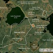 Dispozice jaderného komplexu Majak na satelitní mapě