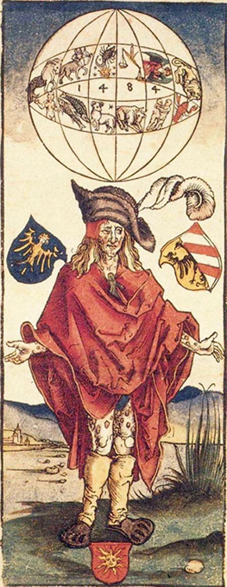 Lékařská ilustrace připisovaná Albrechtu Dürerovi (1496) zobrazující osobu se syfilisem. Zde se lékař domníval, že příčinou nemoci je astrologie