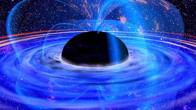 Černou díru si můžeme představit jako velký černý objekt, který je však téměř neviditelný. Pohlcuje totiž světlo a díky silnému gravitačnímu poli z něj nikdy ani neunikne.