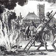 Upálení holandského anabaptisty Annekena Hendrikse ze 16. století, který byl obviněn z kacířství.