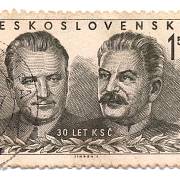 Klement Gottwald se Stalinem na poštovní známce