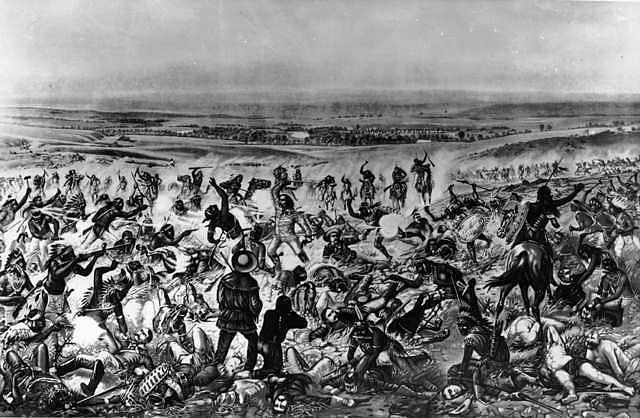 Bitva u Little Bighornu na dobové ilustraci.