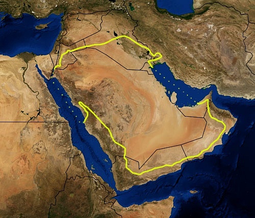 Satelitní mapa Arabské poušti