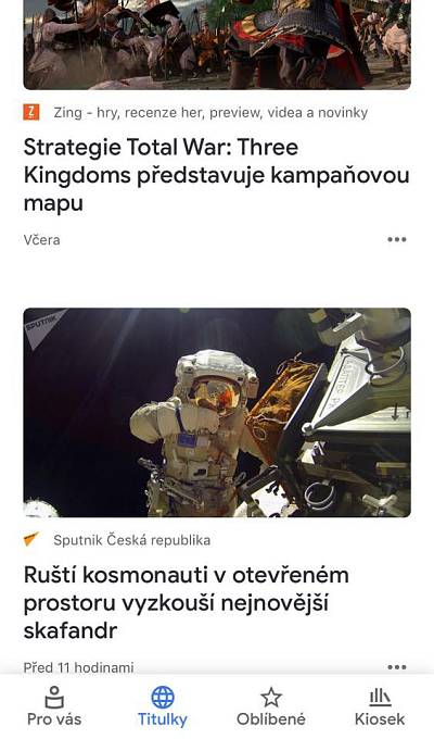 V mobilní aplikaci Google News se na čelních místech v Česku velmi často objevuje prokremelský Sputnik