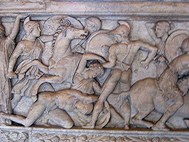 The Greeks fight the Amazons.