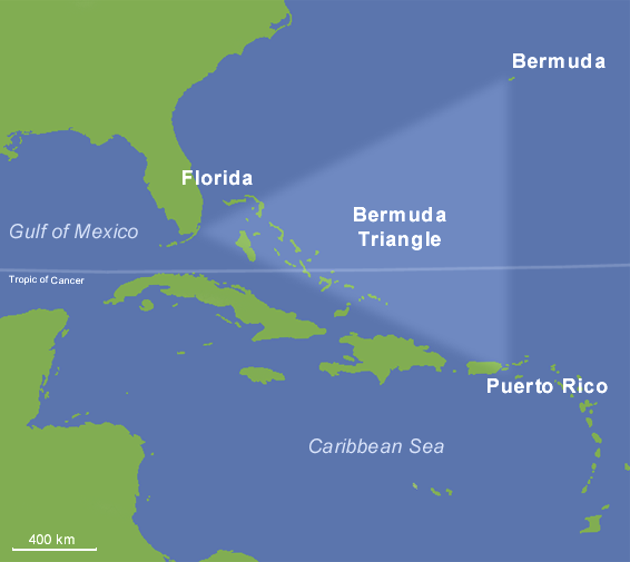 Mapa bermudského trojúhelníku.