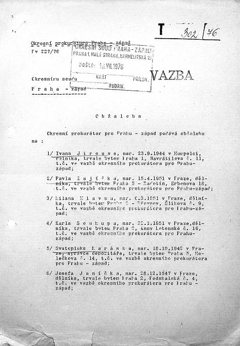 Obžaloba podaná okresním prokurátorem pro Prahu-západ (1976)