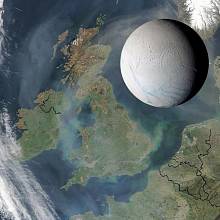 Srovnání velikosti Enceladus proti Britským ostrovům.
