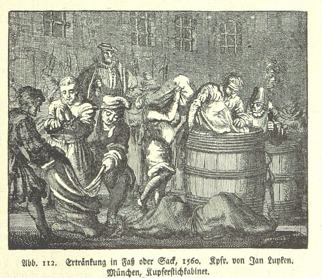 Vykonání trestu zašitím do pytle, 1560.