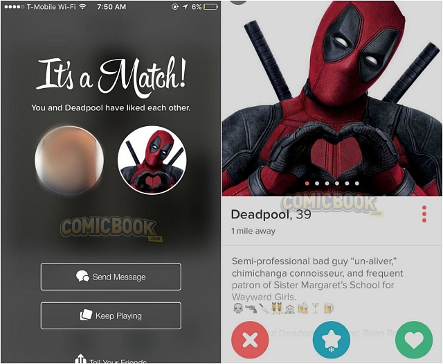 Hrdina filmu Deadpool posílal uživatele Tinderu na svůj web nebo Instagram.