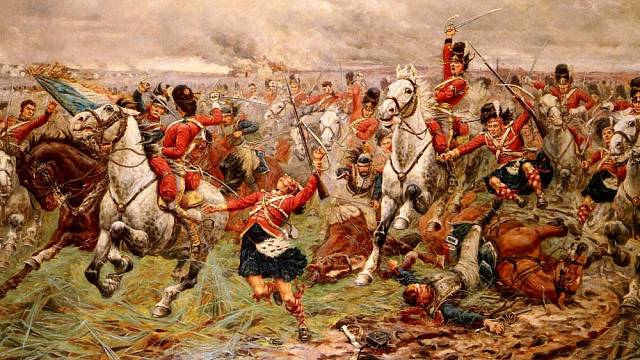 Protiútok Scots Greys. „Když šedí Skotové projížděli našimi řadami, volali: „Scotland for ever!“, a ten pokřik burácel všem Skotům v uších. Jak tu scénu nejlépe popsat? Do lidských prsou bušila koňská kopyta." James Anton