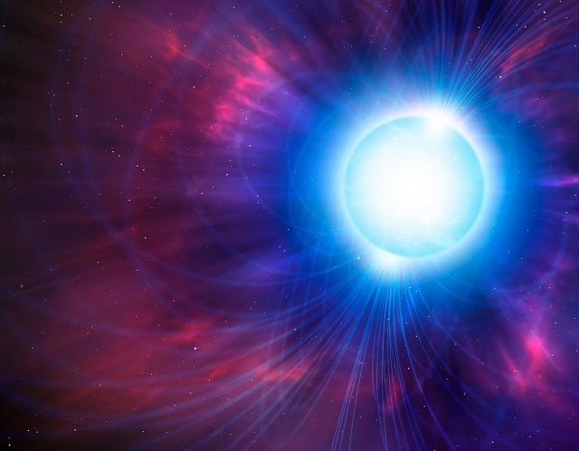 Umělecké ztvárnění magnetaru – neutronové hvězdy se silným magnetickým polem.