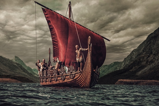 Vikingové na lodi.