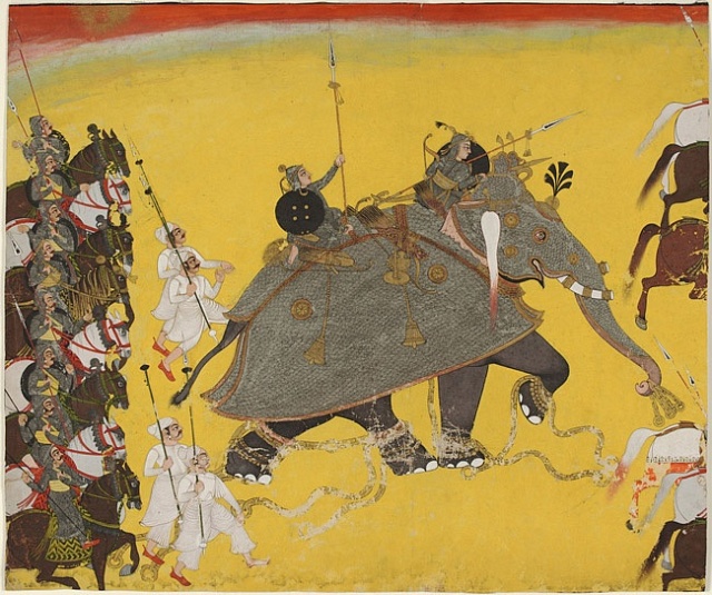 Rádžpútská malba zobrazující válečného slona v armádě.
