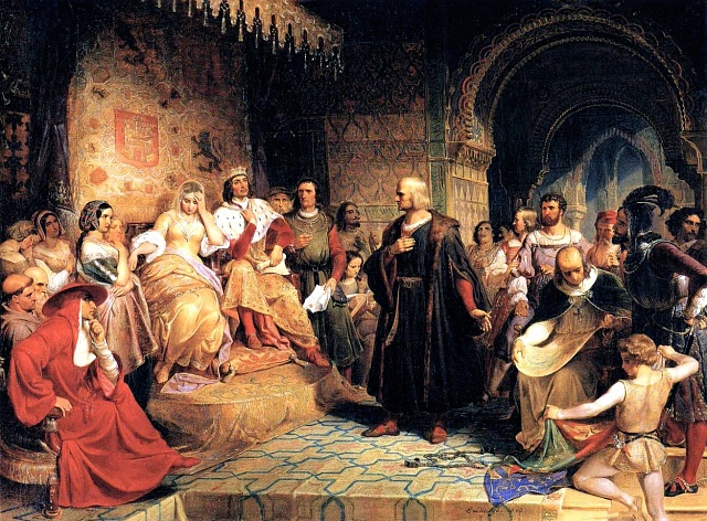 Kryštof Kolumbus před královnou Isabelou