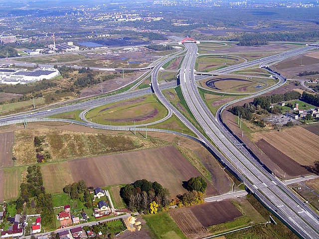 Největší dálniční křižovatka v Evropě pobliž města Gliwice (Horní Slezsko)