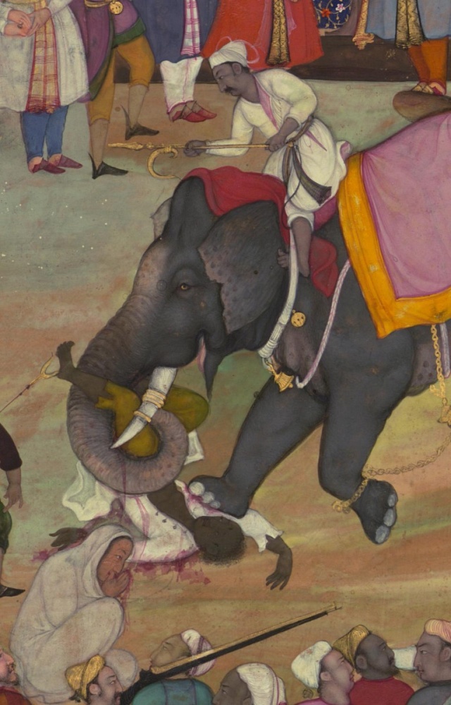 Ilustrace z Akbarnamy, oficiální kroniky vlády Akbara, třetího mughalského císaře.