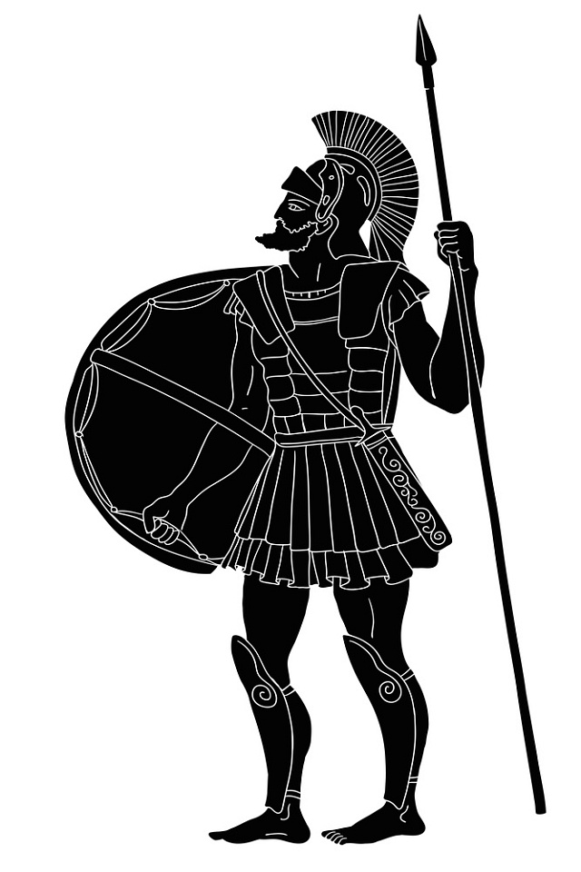Charakteristický dobový bojovník zobrazovaný na malovaných vázách, nástěnných malbách či mozaikách.