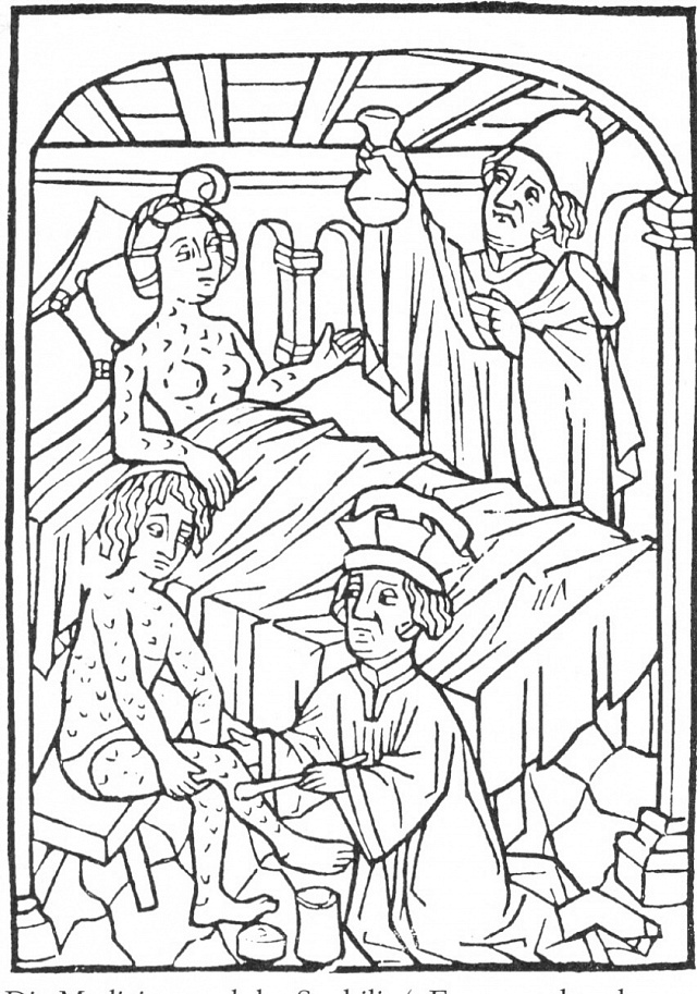 Nejstarší známá lékařská ilustrace lidí se syfilisem, Vídeň, 1498