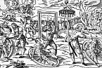 Poprava lámáním vlkodlaka Petera Stumppa, dřevoryt 1589