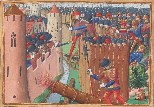 Vyobrazení obléhání Orléansu z konce 15. století z knihy Les Vigiles de Charles VII od Martiala d'Auvergne.