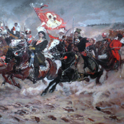 Casimir Pulaski ještě coby Kazimierz Pułaski v čele polské kavalerie při obraně kláštera v Čenstochové
