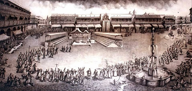 Auto-da-fé, Plaza Mayor v Limě, Místokrálovství Peru, 17. století