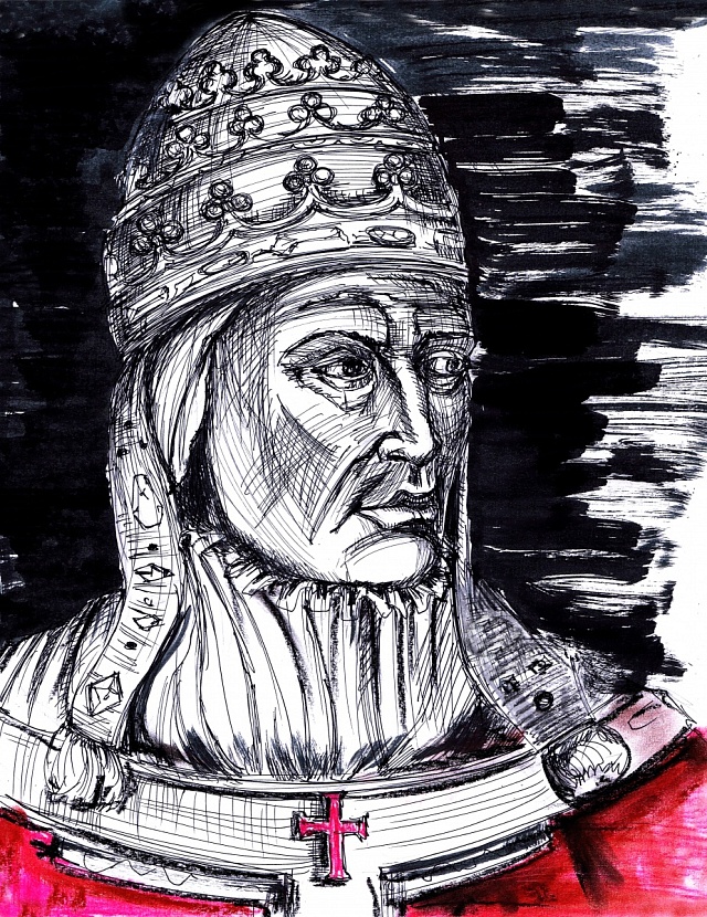 Kresba zachycující papeže Benedikta IX.