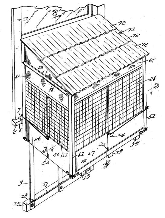 Obrázek z patentu společnosti Emma Read na „přenosnou dětskou klec“