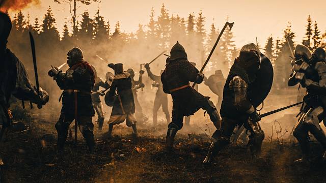 Velká vikingská armáda v boji.