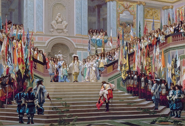 Přijetí knížete z Condé na dvoře ve Versailles roku 1674.