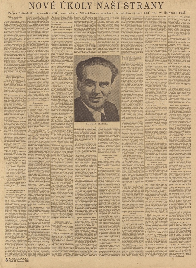 Noviny „Rudé právo“ z listopadu 1948 – „Nové úkoly naší strany“