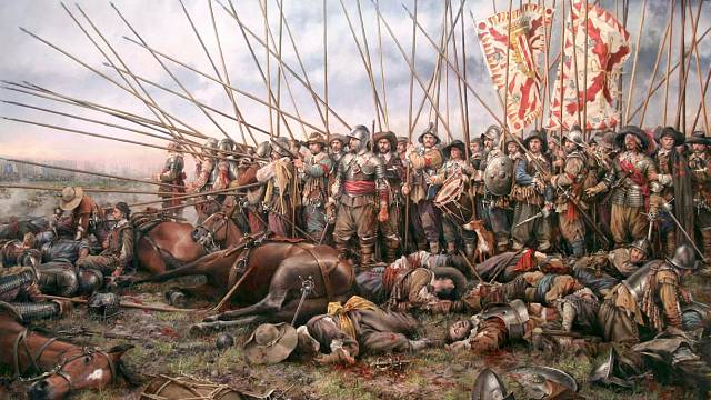 Bitva u Rocroi (1643) znamenala konec nadvlády španělských Terciů, obraz Augusta Ferrera-Dalmaua.