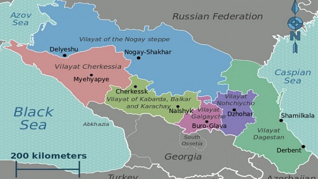 Mapa vilájatů Kavkazského emirátu.