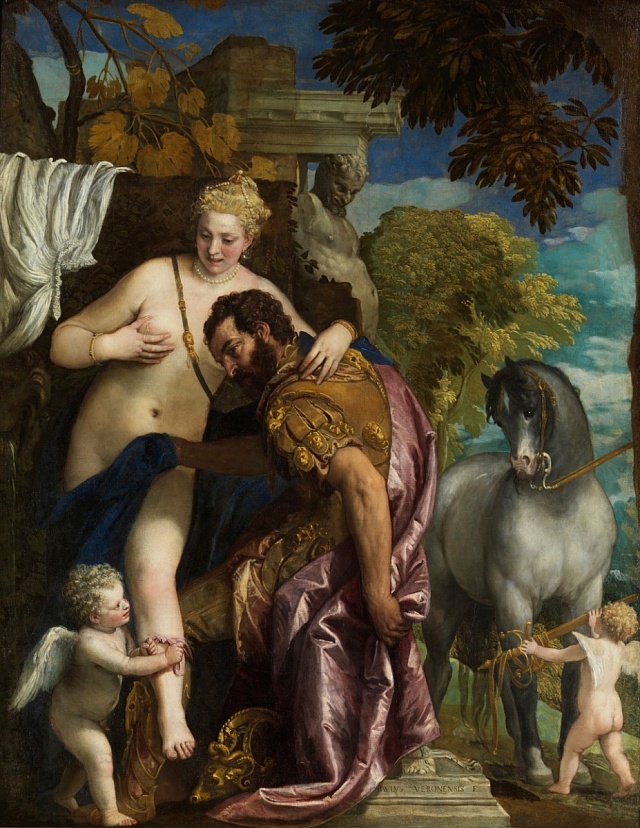 Mars a Venuše - Paolo Veronese, cca 1570. Pro ženu byla typická bělostná pleť, která kontrastovala s mužskou.