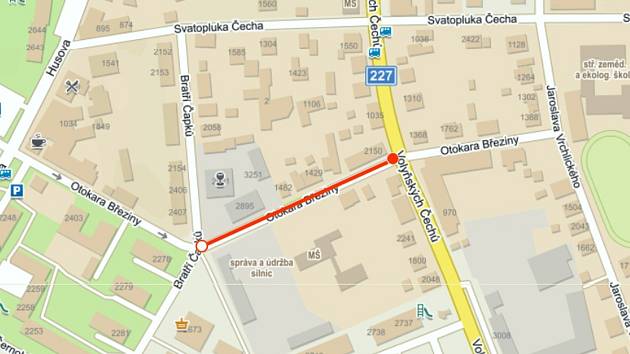 Část ulice Otokara Březiny, od křížení s ulicí Bratří Čapků až k ulici Volyňských Čechů, bude od poloviny března do konce května úplně uzavřena.