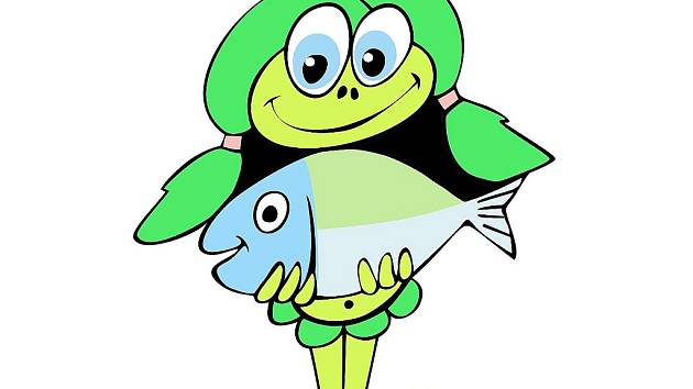 Ohřinka s rybou, maskot regionu Dolní Poohří, určený hlavně dětem.