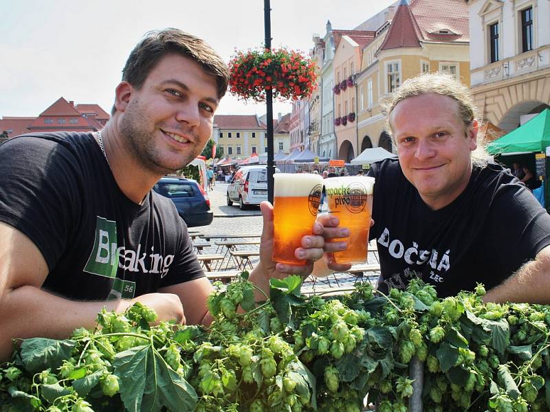 Jan Mlčoch (vlevo) a Jaroslav Reitschlager ochutnávají první pivo na začínající žatecké Dočesné