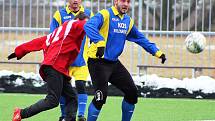 Fotbalisté Slavoje Žatec (v červeném) porazili Dobroměřice 2:1.