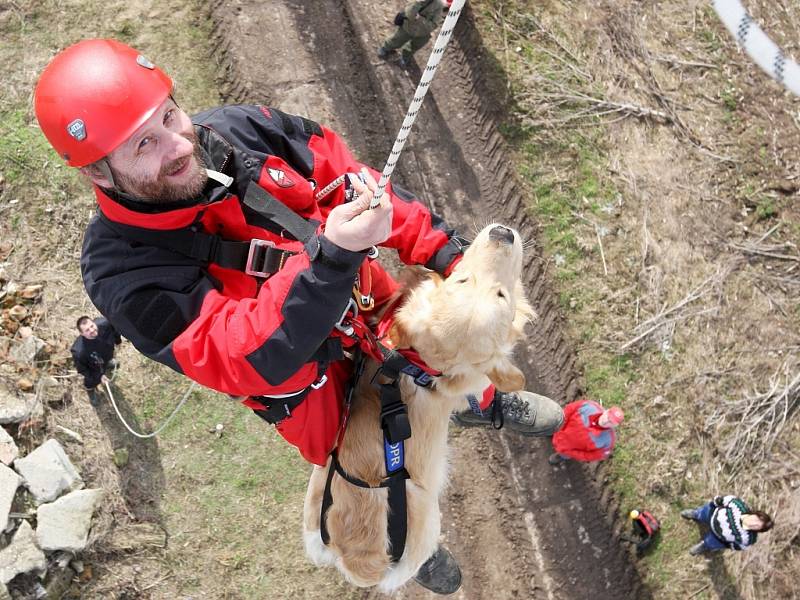 Kynologové cvičili ve Chbanech slaňování se svými čtyřnohými pomocníky.