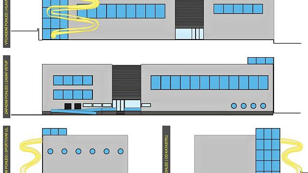 Pracovní verze studie vnější podoby zrekonstruované plavecké haly v Lounech. Podle rozhodnutí vedení města a projektantů se může ještě změnit.