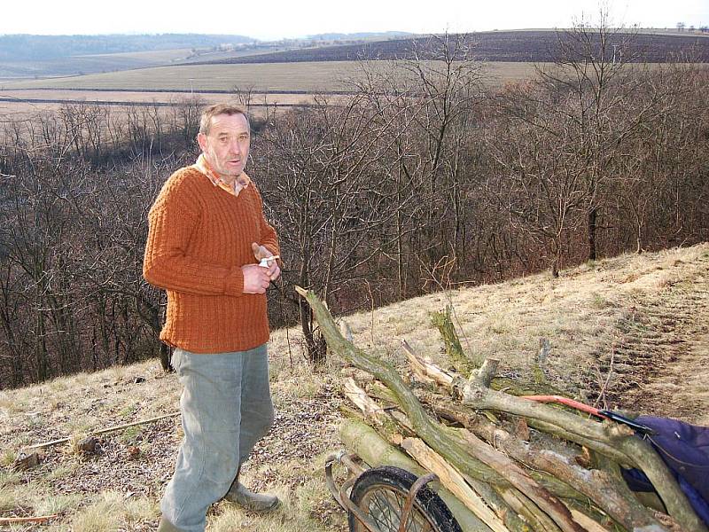 Jiří Pengert odváží větve z pokácených stromů.